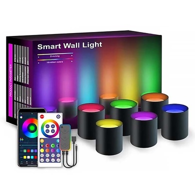 Настінна LED лампа RGB Intelligent wall lamp 6 pcs with Bluetooth European plug with app, Black