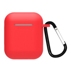 Силиконовый футляр для наушников Airpods 1/2 Hang + карабин Красный / Crimson