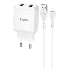 МЗП HOCO N7 (2USB / 2,1A) + USB - Lightning, Білий