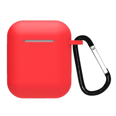 Силиконовый футляр для наушников Airpods 1/2 Hang + карабин Красный / Crimson
