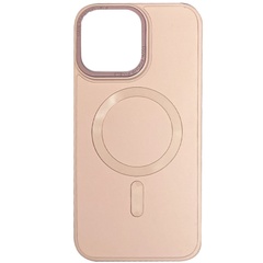 Кожаный чехол Bonbon Leather Metal Style with MagSafe для Apple iPhone 15 (6.1") Розовый / Light pink