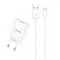МЗП USAMS T21 Charger kit - T18 single USB + Uturn MicroUSB cable, Білий
