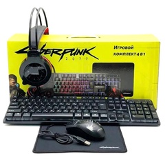 Игровой комплект CYBERPUNK CP-009 4in1 RGB (клавиатура + мышь + наушники + коврик) Черный
