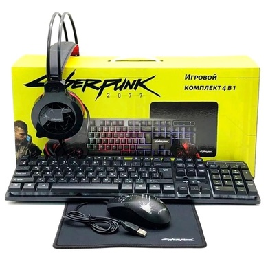Ігровий комплект CYBERPUNK CP-009 4in1 RGB (клавіатура + миша + навушники + килимок), Чорний