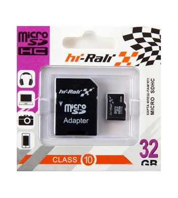 Картка пам'яті Hi-Rali microSDHC 32 GB Card Class 10 + SD adapter, Чорний