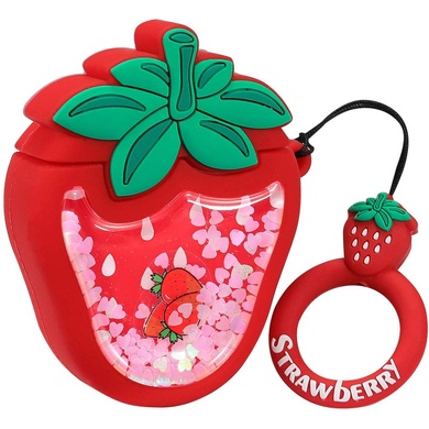 Силіконовий футляр Fruits series with Sparkles & Water для навушників AirPods 1/2 + кільце, strawberry / Красный