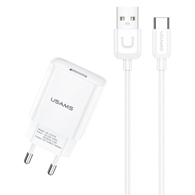 МЗП USAMS T21 Charger kit - T18 single USB + Uturn Type-C cable, Білий