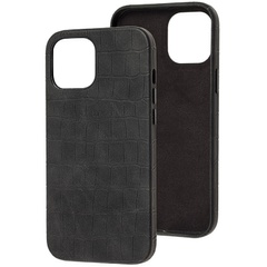 Кожаный чехол Croco Leather для Apple iPhone 13 (6.1") Black