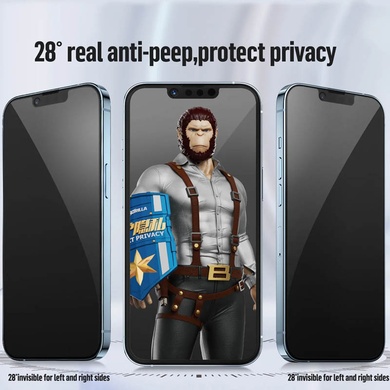 Защитное 2.5D стекло Blueo Full Cover Anti-Peep для Apple iPhone 14 Pro (6.1") Черный