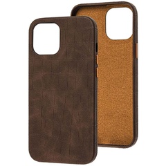Кожаный чехол Croco Leather для Apple iPhone 13 (6.1") Brown