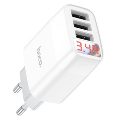 МЗП Hoco C93A Easy charge 3-port digital display charger, Білий