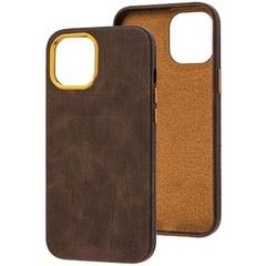 Кожаный чехол Croco Leather для Apple iPhone 14 (6.1") Brown