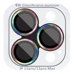 Захисне скло Metal Classic на камеру (в упак.) для Apple iPhone 15 Pro (6.1") / 15 Pro Max (6.7"), Сиреневый / Rainbow