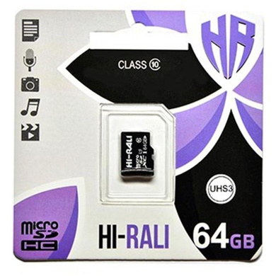 Карта пам'яті Hi-Rali microSDXC (UHS-3) 64 GB Card Class 10 без адаптера, Чорний