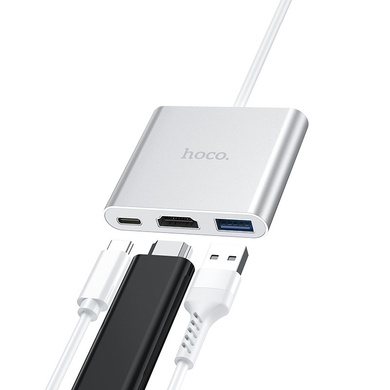 Перехідник HUB Hoco HB14 Type-C to USB3.0+HDMI+PD, Стальной