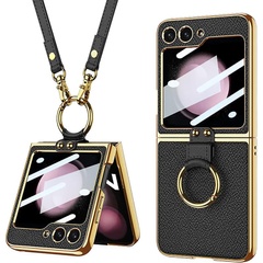 Кожаный чехол GKK with ring and strap для Samsung Galaxy Z Flip5 Black