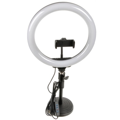Кільцева LED-лампа LC-888 / ZD666 26 см (з тримачем і настільною підставкою), Чорний