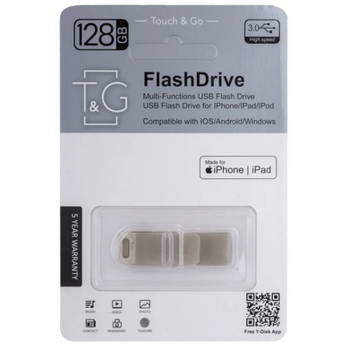 Флеш-драйв T&G 008 Metal series USB 3.0 - Lightning 128GB, Серебряный