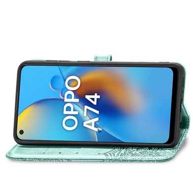 Кожаный чехол (книжка) Art Case с визитницей для Oppo A74 4G Бирюзовый