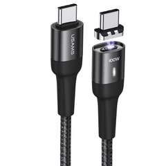 Дата кабель USAMS US-SJ466 U58 Type-C to Type-C 100W PD Fast Charge Magnetic Data Cable (1.5m), Чорний