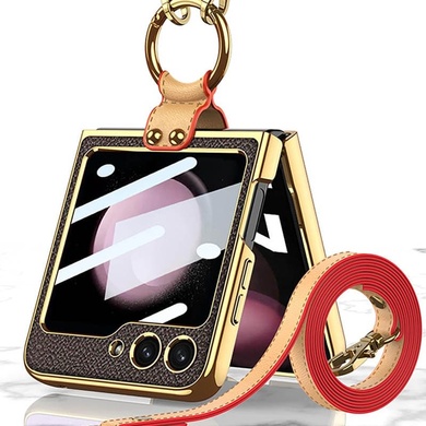 Кожаный чехол GKK with ring and strap для Samsung Galaxy Z Flip5 Brown