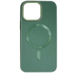 Кожаный чехол Bonbon Leather Metal Style with MagSafe для Apple iPhone 14 (6.1") Зеленый / Pine green