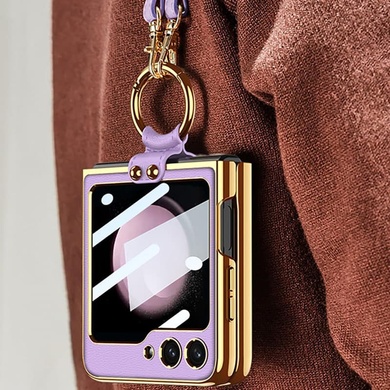 Шкіряний чохол GKK with ring and strap для Samsung Galaxy Z Flip5, Dream Purple