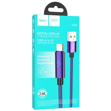 Дата кабель Hoco U125 Benefit 2.4A USB to Lightning with display (1.2m), Purple