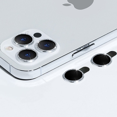 Защитное стекло Metal Sparkles на камеру (в упак.) для Apple iPhone 15 Pro (6.1") /15 Pro Max (6.7") Серебряный / Silver