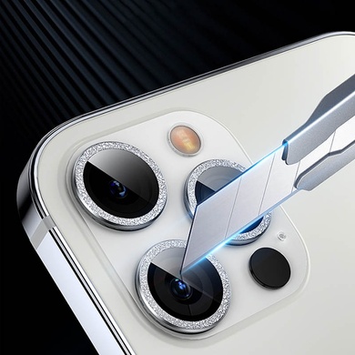 Захисне скло Metal Sparkles на камеру (в упак.) для Apple iPhone 15 Pro (6.1") /15 Pro Max (6.7"), Серебряный / Silver
