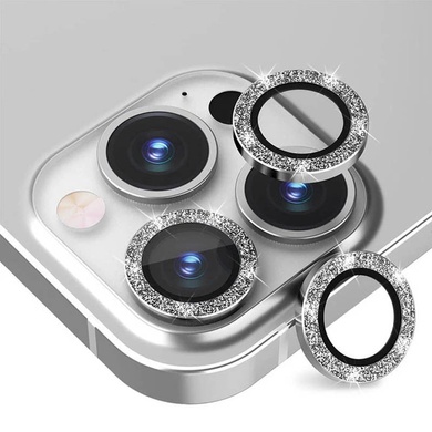 Защитное стекло Metal Sparkles на камеру (в упак.) для Apple iPhone 15 Pro (6.1") /15 Pro Max (6.7") Серебряный / Silver