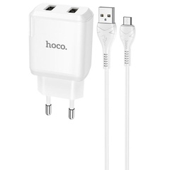 МЗП HOCO N7 (2USB / 2,1A) + USB - MicroUSB, Білий