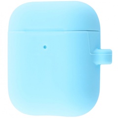 Силиконовый футляр для наушников Airpods 1/2 Slim + карабин Синий / Cosmos blue