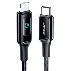 Дата кабель Acefast MFI C6-01 USB-C to Lightning zinc alloy digital display braided (1.2m), Black