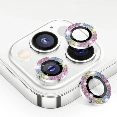 Защитное стекло Metal Sparkles на камеру (в упак.) для Apple iPhone 15 Pro (6.1") /15 Pro Max (6.7") Сиреневый / Rainbow