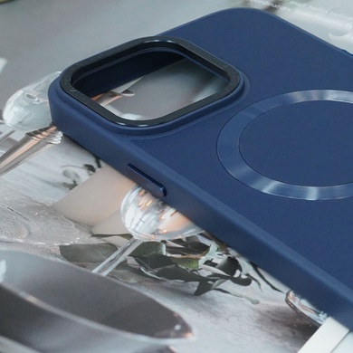 Кожаный чехол Bonbon Leather Metal Style with MagSafe для Apple iPhone 14 (6.1") Синий / Navy blue