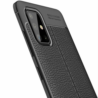 TPU чехол фактурный (с имитацией кожи) для Samsung Galaxy A71 Черный