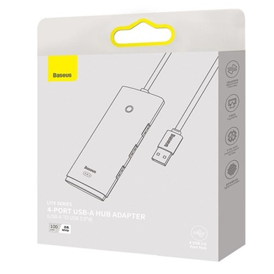 Перехідник HUB Baseus Lite Series 4-Port USB-A HUB Adapter (USB-A to USB 3.0*4) 25cm (WKQX), Білий