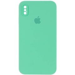 Чохол Silicone Case Square Full Camera Protective (AA) для Apple iPhone XS / X (5.8"), Зелений / Spearmint