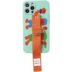 Чехол Funny Holder с цветным ремешком для Apple iPhone 12 Pro Max (6.7") Зеленый / Оранжевый