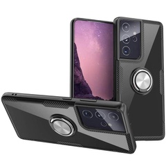 TPU+PC чехол Deen CrystalRing for Magnet (opp) для Samsung Galaxy S21 Ultra Бесцветный / Черный