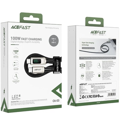 Дата кабель Acefast C6-03 USB-C to USB-C 100W zinc alloy digital display braided (2m), silver