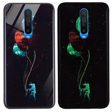 TPU+Glass чехол светящийся в темноте для Xiaomi Redmi K30 / Poco X2 Космос / Черный