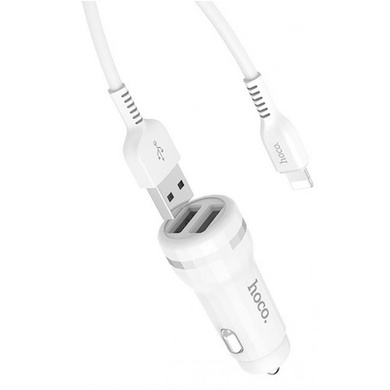 АЗП Hoco Z27 Staunch (2USB 2.4A) (+кабель Lighthing), Білий
