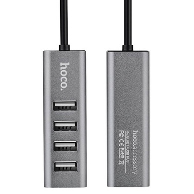 Переходник HUB Hoco HB1 USB to USB 2.0 (4 port) (1m) Серый