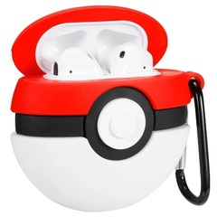 Силиконовый футляр Pokemon series для наушников AirPods + карабин Покебол/Красно-белый