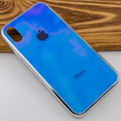 TPU+Glass чехол Gradient Rainbow с лого для Apple iPhone XS Max (6.5") Голубой