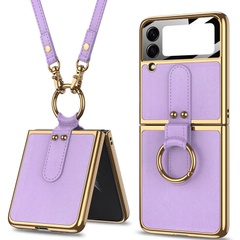 Шкіряний чохол GKK with ring and strap для Samsung Galaxy Z Flip3, Dream Purple