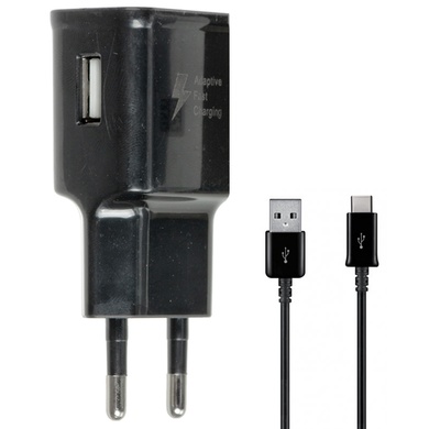 МЗП Samsung Travel Adapter (2A / 15W) + кабель USB to Type-C, в упак., Чорний