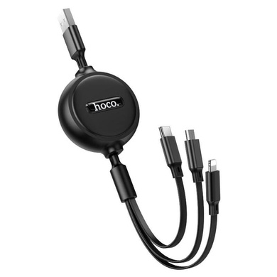 Дата кабель Hoco X75 3in1 Lightning-MicroUSB-Type-C (1m), Black